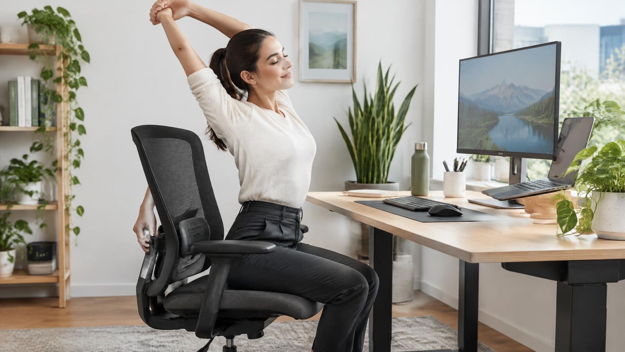 person adjusting office chair