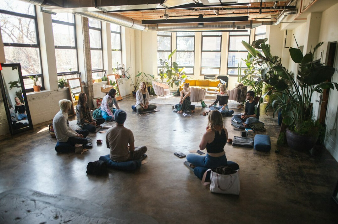 group of employees doing yoga
